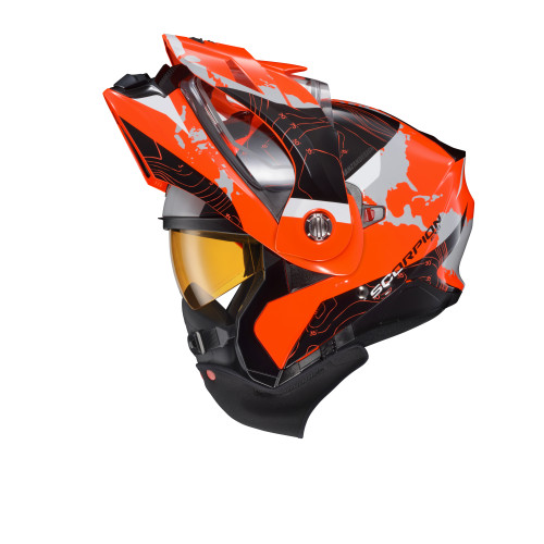 Casco Doble Propósito Scorpion EXO-AT960 Topographic para frío - Hi-Viz Naranja - Mediano