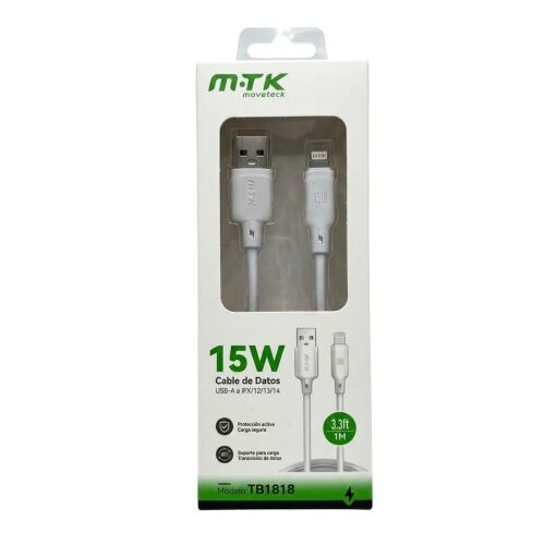 Cable de carga/datos Movetech USB-A a iPX/12/13/14 - Blanco- 1 mts