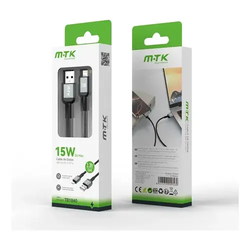 Cable de carga/datos Movetech USB-A a iPX/12/13/14 - Negro - 2 mts